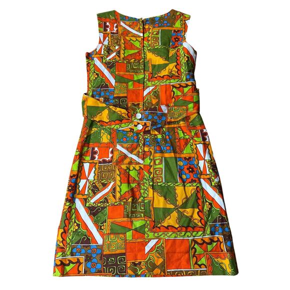 VIntage 60's Orange Patterned Square Women's Dress XS/S Made In Mexico - Picture 2 of 8